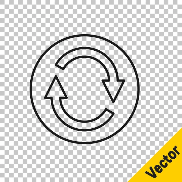 Línea negra Reciclar icono de símbolo aislado sobre fondo transparente. Icono de flecha circular. El medio ambiente reciclable se vuelve verde. Vector — Vector de stock