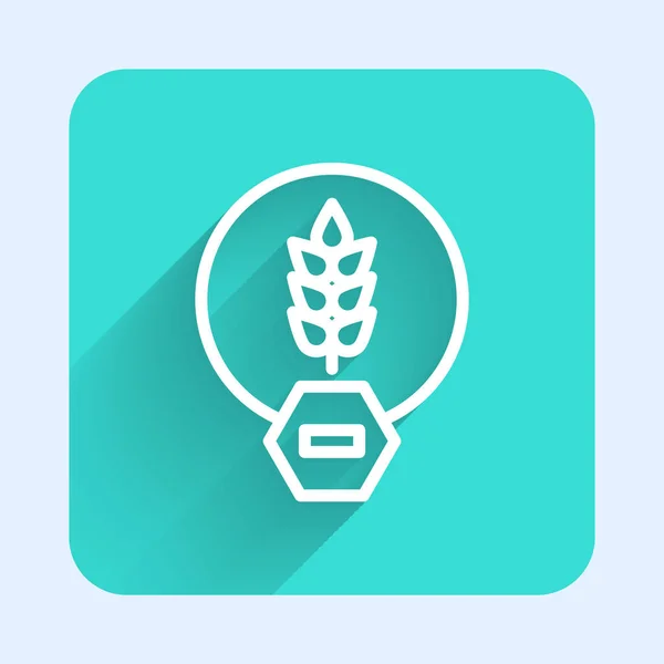 White line Gluten free grain icon isolated with long shadow background. No wheat sign. Food intolerance symbols. Green square button. Vector — Διανυσματικό Αρχείο