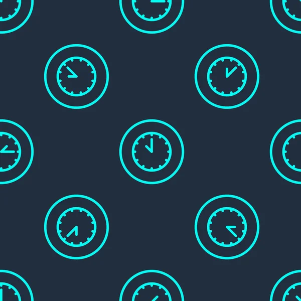 Zielona linia Zegar ikona odizolowany bezszwowy wzór na niebieskim tle. Symbol czasu. Wektor — Wektor stockowy