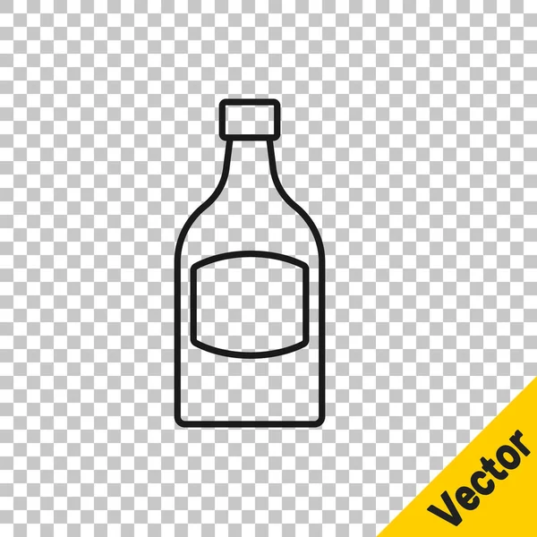 Black Line Bierflaschensymbol isoliert auf transparentem Hintergrund. Vektor — Stockvektor