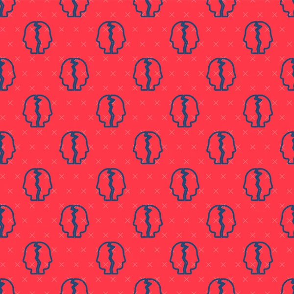 Значок биполярного расстройства синей линии изолирован плавным рисунком на красном фоне. Вектор — стоковый вектор