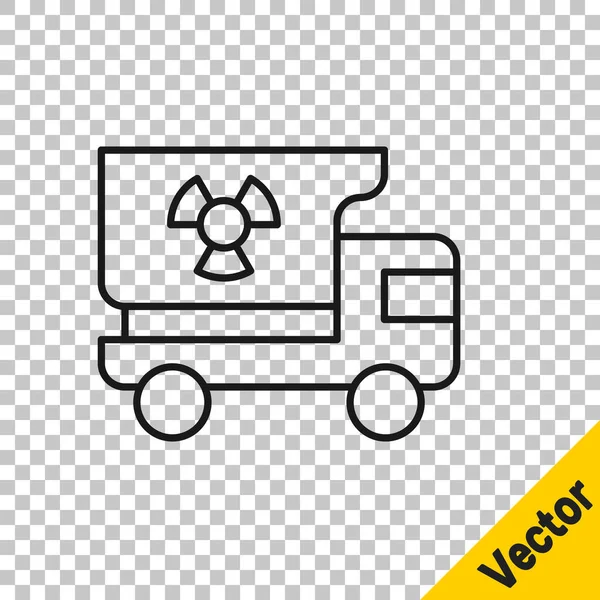 Black line Truck with radiation materials icon isolated on transparent background. Vector — Vetor de Stock