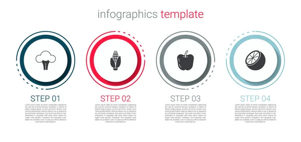 Broccoli, maïs, appel en sinaasappel fruit. Bedrijfsinfographic sjabloon. Vector — Stockvector