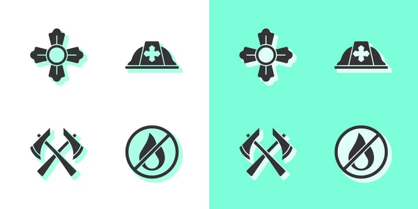 Set No fire, Firefighter, axe and helmet icon. Vector — Stock Vector