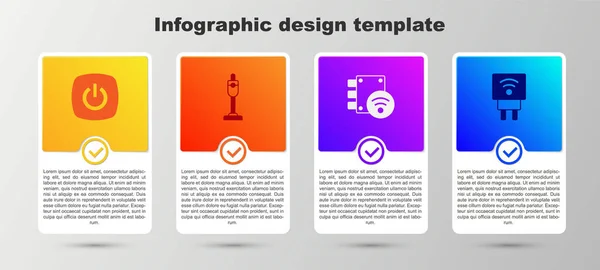 Set Smart home, aspirapolvere, serratura digitale e presa elettrica. Modello di infografica aziendale. Vettore — Vettoriale Stock