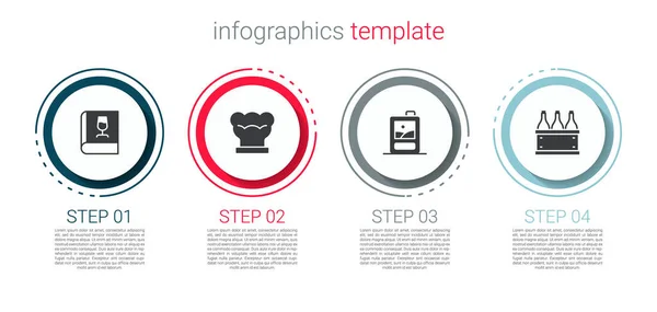 Set Libro sobre vino, sombrero de chef, caja de cartón y botellas. Plantilla de infografía empresarial. Vector — Archivo Imágenes Vectoriales