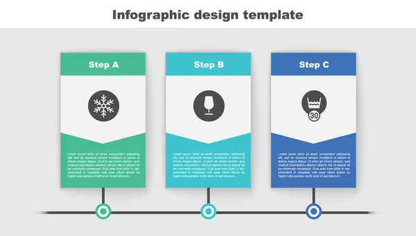 Set Snowflake, Fragile broken glass and Temperature wash. Business infographic template. Vector — Vetor de Stock