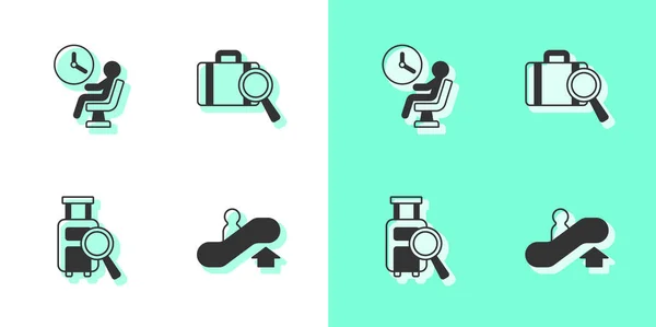 Set Escalator up, Human waiting in airport terminal, Lost baggage and icon. Vector —  Vetores de Stock