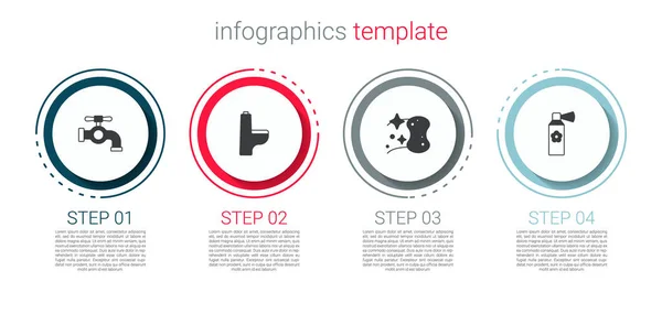 Set Grifo de agua, inodoro, esponja y ambientador de aire. Plantilla de infografía empresarial. Vector — Archivo Imágenes Vectoriales