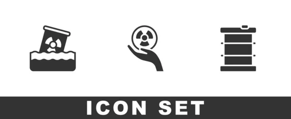 Radioactief afval in vat en icoon. Vector — Stockvector