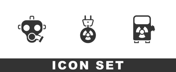 Set Gas masker, Straling elektrische stekker en elektrische auto oplaadstation pictogram. Vector — Stockvector