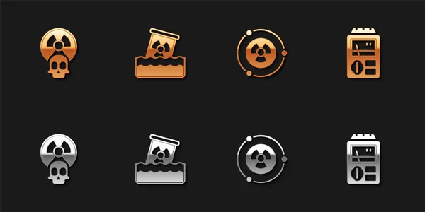 Stel Radioactief, afval in vat, en Dosimeter pictogram. Vector — Stockvector