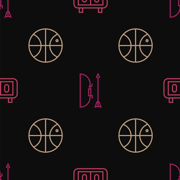 Set line Tableau de bord mécanique Sport, ballon de basket-ball et arc et flèche en carquois sur motif sans couture. Vecteur — Image vectorielle