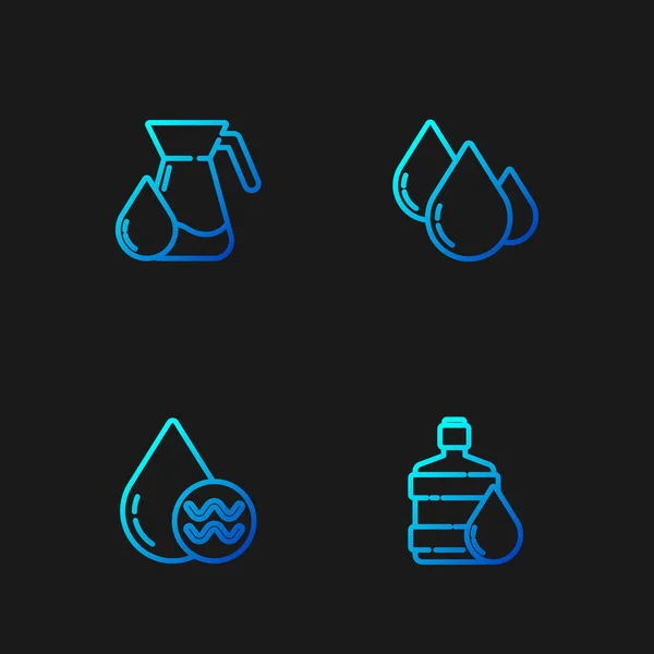 Установить линию Большая бутылка с чистой водой, Recycle Aqua, кувшин стекла и капли воды. Градиентные цветные иконки. Вектор — стоковый вектор