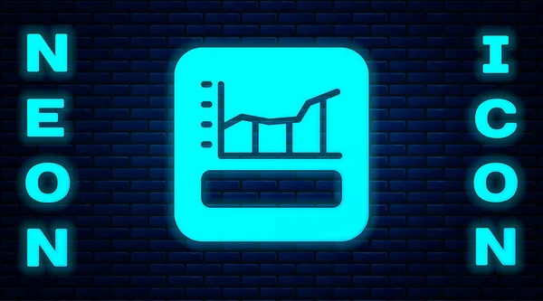 Grafico al neon incandescente, programma, grafico, diagramma, infografica, icona grafico a torta isolato su sfondo muro di mattoni. Vettore — Vettoriale Stock