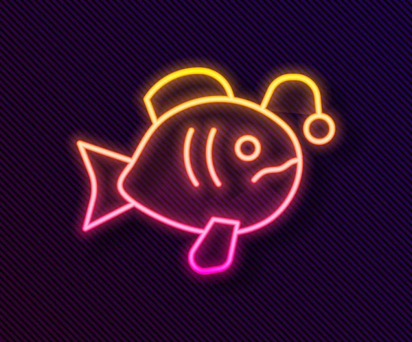 Línea de neón brillante Icono de pez tropical aislado sobre fondo negro. Peces exóticos. Vector — Vector de stock