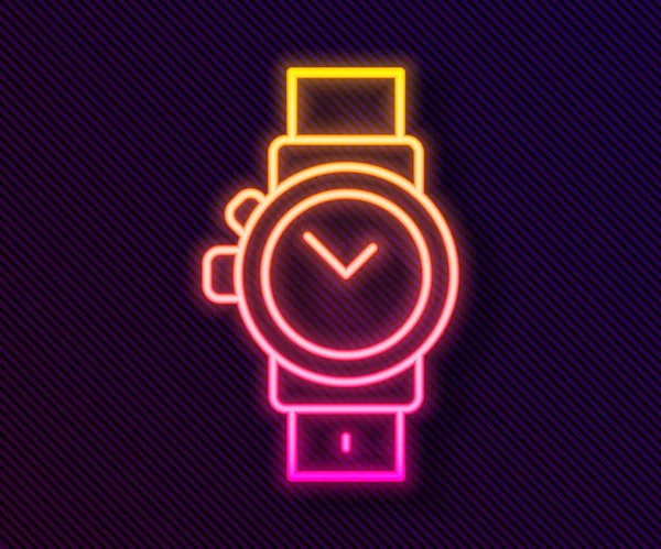 Linha de néon brilhante ícone relógio de pulso isolado no fundo preto. ícone de relógio de pulso. Vetor —  Vetores de Stock