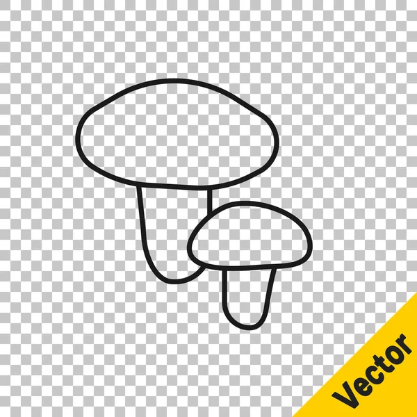 Schwarze Linie Pilz-Symbol isoliert auf transparentem Hintergrund. Vektor — Stockvektor