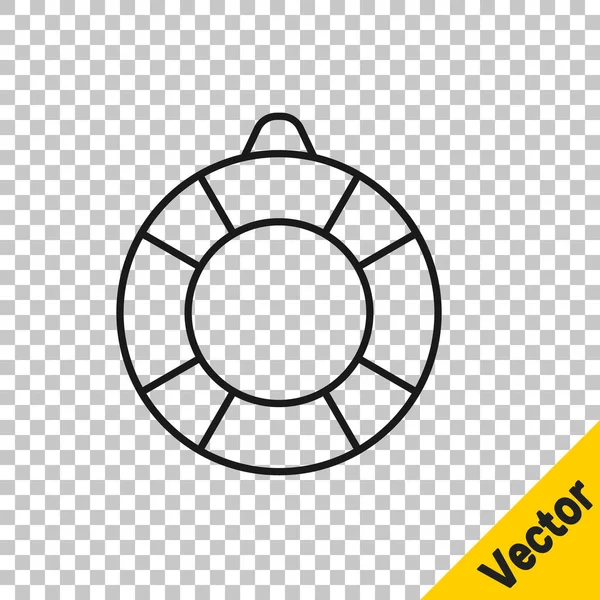 Linea nera Icona Lifebuoy isolata su sfondo trasparente. Simbolo di Lifebelt. Vettore — Vettoriale Stock