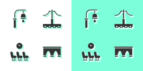 Set Bridge for train, Train station bell, Waiting room and Railway icon. Vector — Stock Vector