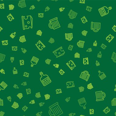 Çizgi çizgisi, alkol, rom şişesi ve ahşap bira kupası kusursuz desenli. Vektör