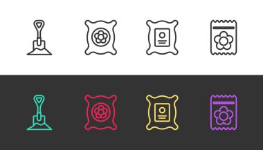 Toprağa kürek at, tohum tohumu doldur ve siyah-beyaz yap. Vektör