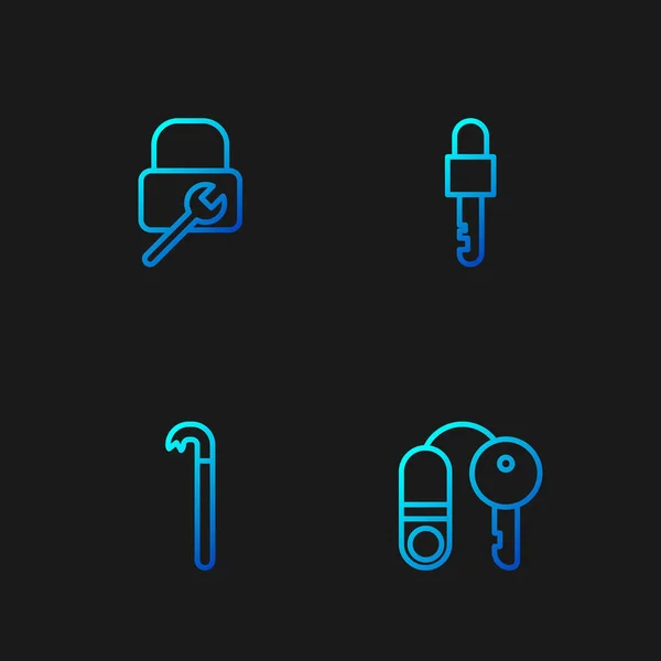 Establecer la línea de la casa con llave, Crowbar, reparación de bloqueo y bloqueado. Iconos de color degradado. Vector — Vector de stock