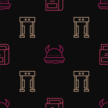 Tarih kitabını, metal dedektörünü ve boynuzlu miğferli Viking 'i kusursuz şekilde ayarla. Vektör