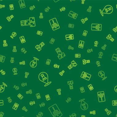 Hat Domino, Satranç ve Mahjong parçalarını pürüzsüz desen üzerine kurun. Vektör