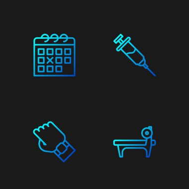 Barbel ile Bench 'i, Smart watch' ı, takvim fitness 'i ve Doping şırıngasını ayarla. Renk simgeleri. Vektör