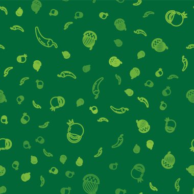 Hattı ayarla. Sıcak kırmızı biber kabuğu, domates ve karpuz dikişsiz desen. Vektör