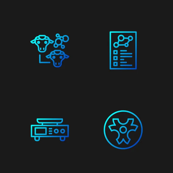 Set line Biohazard symbool, elektronische weegschalen, klonen en klinische registratie. Gradiënt kleurpictogrammen. Vector — Stockvector