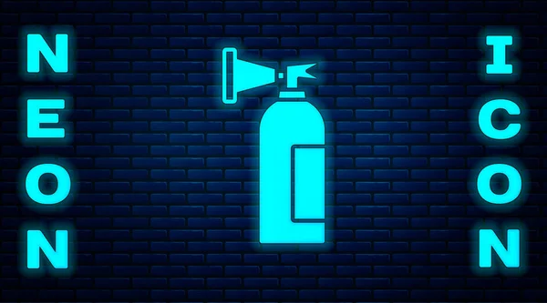 Glowing neon Fire extinguisher icon isolated on brick wall background. Vector — Stock Vector