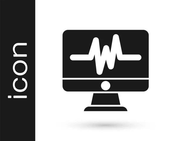 Schwarzer Computermonitor mit Kardiogramm-Symbol auf weißem Hintergrund. Überwachungssymbol. EKG-Monitor mit von Hand gezogenem Herzschlag. Vektor — Stockvektor