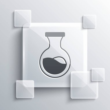 Gri test tüpü ve kimyasal test ikonu gri arka planda izole edildi. Laboratuvar cam levhası. Kare cam paneller. Vektör