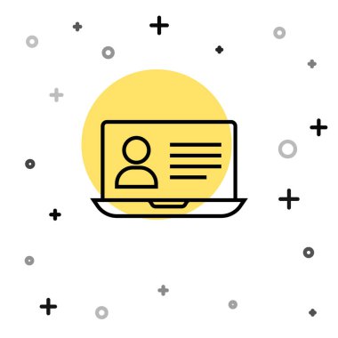 Siyah çizgi çevrimiçi sınıf simgesi beyaz arkaplanda izole edildi. Çevrimiçi eğitim kavramı. Rastgele dinamik şekiller. Vektör