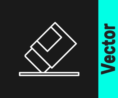 Siyah arkaplanda beyaz çizgi silici ya da kauçuk simgesi var. Vektör