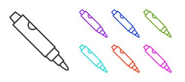 Beyaz arkaplanda siyah çizgi kalem simgesi izole edildi. Simgeleri renklendirin. Vektör