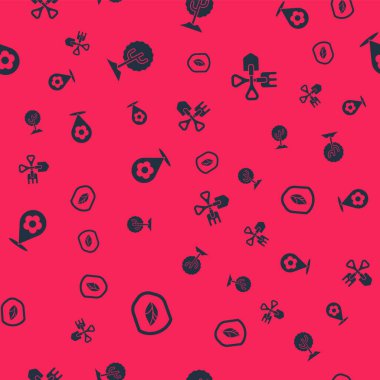 Kalkanı yaprak, ağaç, konum çiçeği ve kürek ile ayarlayın ve pürüzsüz desen üzerinde tırmıkla. Vektör