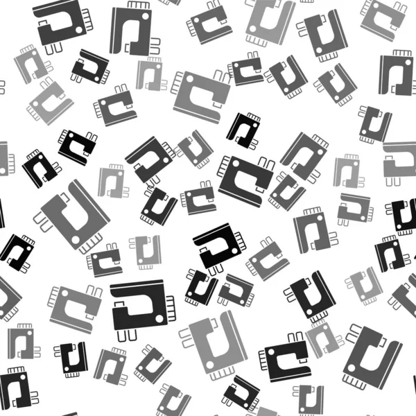 Zwarte naaimachine pictogram geïsoleerd naadloos patroon op witte achtergrond. Vector — Stockvector