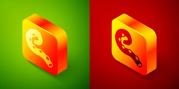 Isometric Octopus of tentacle icon isolated on green and red background. Square button. Vector — Stock Vector