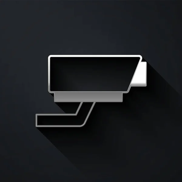 Icono de la cámara Silver Security aislado sobre fondo negro. Estilo de sombra larga. Vector — Vector de stock