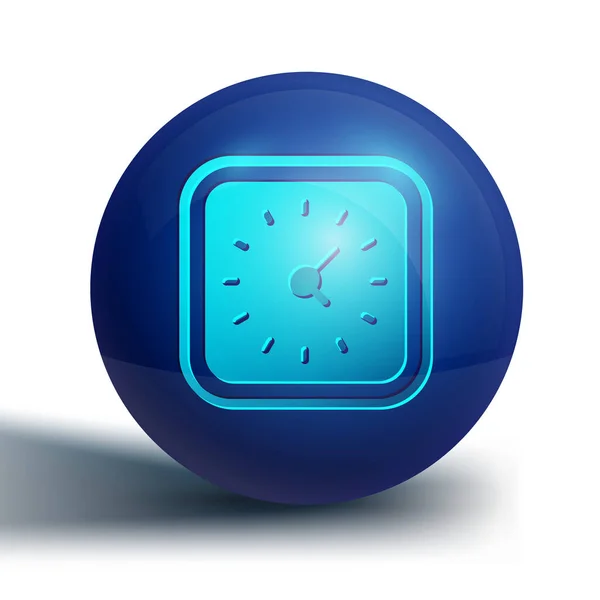 Ícone de relógio azul isolado no fundo branco. Símbolo temporal. Botão de círculo azul. Vetor —  Vetores de Stock