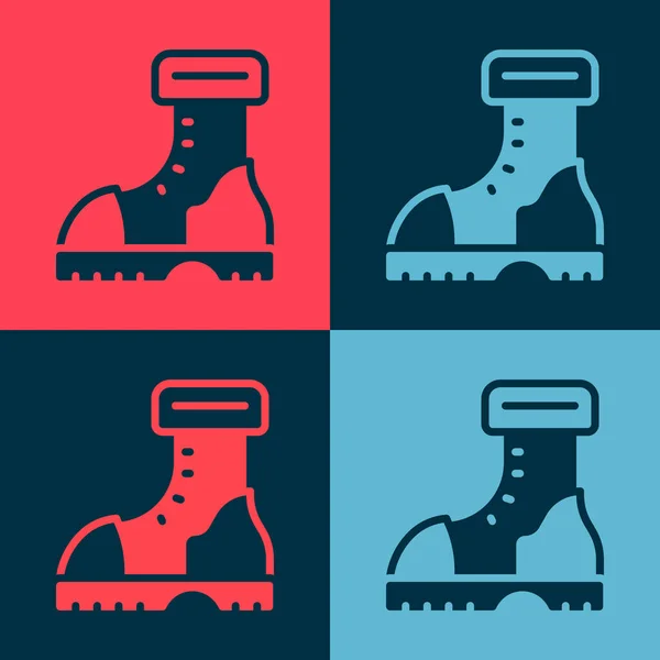 Pop art Waterdichte rubberen boot pictogram geïsoleerd op kleur achtergrond. Gumboots voor regenachtig weer, vissen, tuinieren. Vector — Stockvector