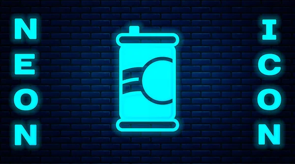 Gloeiende neon Soda blikje pictogram geïsoleerd op baksteen muur achtergrond. Vector — Stockvector