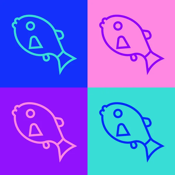 Pop-Art-Linie Tropische Fische Symbol isoliert auf farbigem Hintergrund. Exotischer Fisch. Vektor — Stockvektor