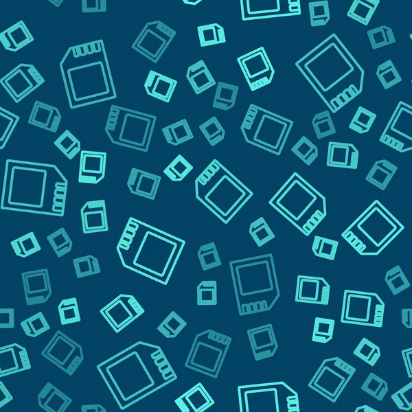 Yeşil çizgi SD kart simgesi mavi arkaplanda izole edilmiş kusursuz desen. Hafıza kartı. Adaptör simgesi. Vektör