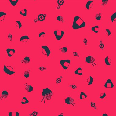 Asya eriştelerini kaseye koy, Çin kağıt feneri, suşi ve dikişsiz desen. Vektör