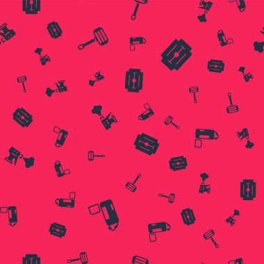 Traş köpüğü, jilet, kuaför tabancası sprey şişesi ve Blade 'i kusursuz desenlere ayarlayın. Vektör