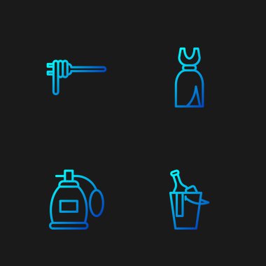 Bir şişe şarap, parfüm, makarna ve kadın elbisesi. Renk simgeleri. Vektör